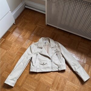 Topshop Cream Faux Leather Moto Jacket